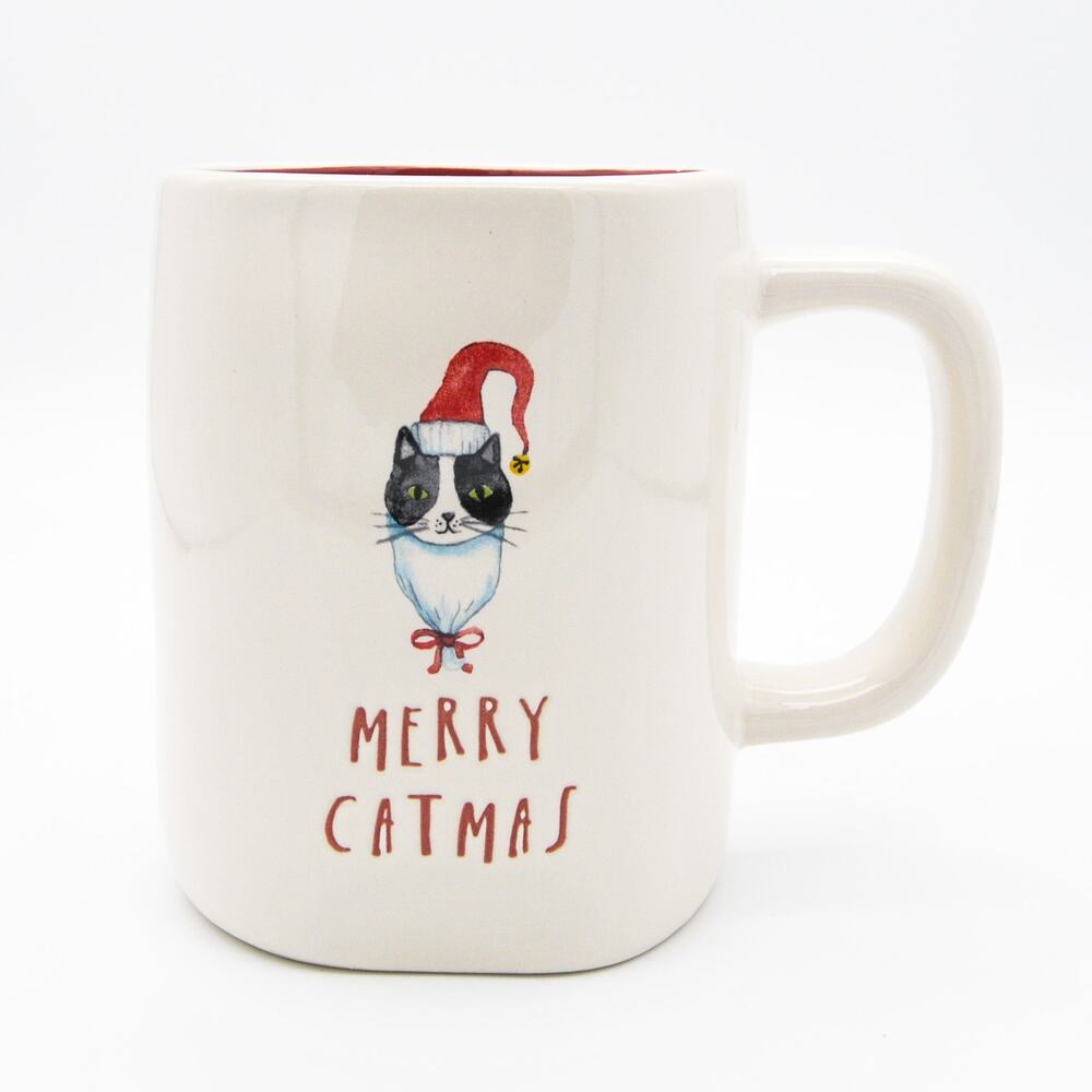 Rae Dunn Christmas Mug, Merry Catmas 16oz Ceramic Coffee Cup for Cat Lovers